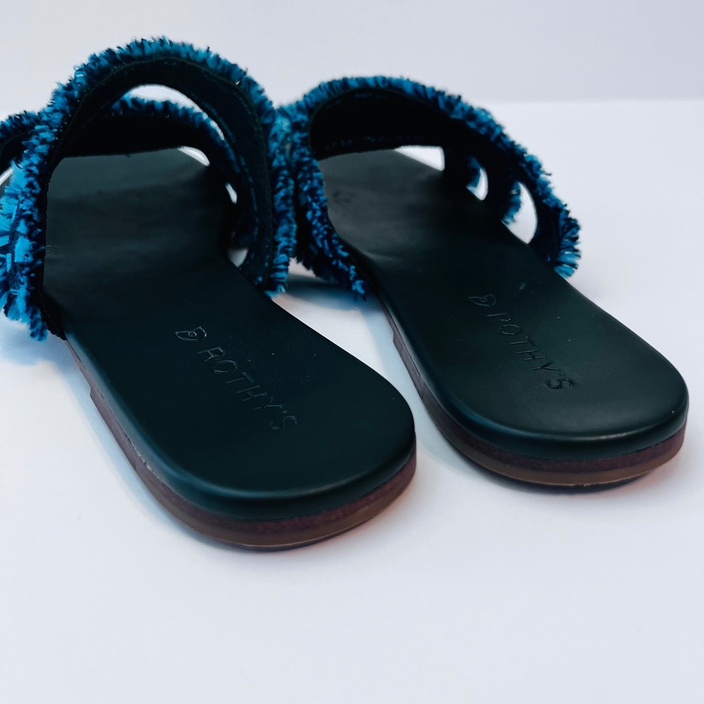 Rothy's Triple Band Slides Teal Blue‎ Fringe Women's 11 Boho Comfort - Picture 6 of 9